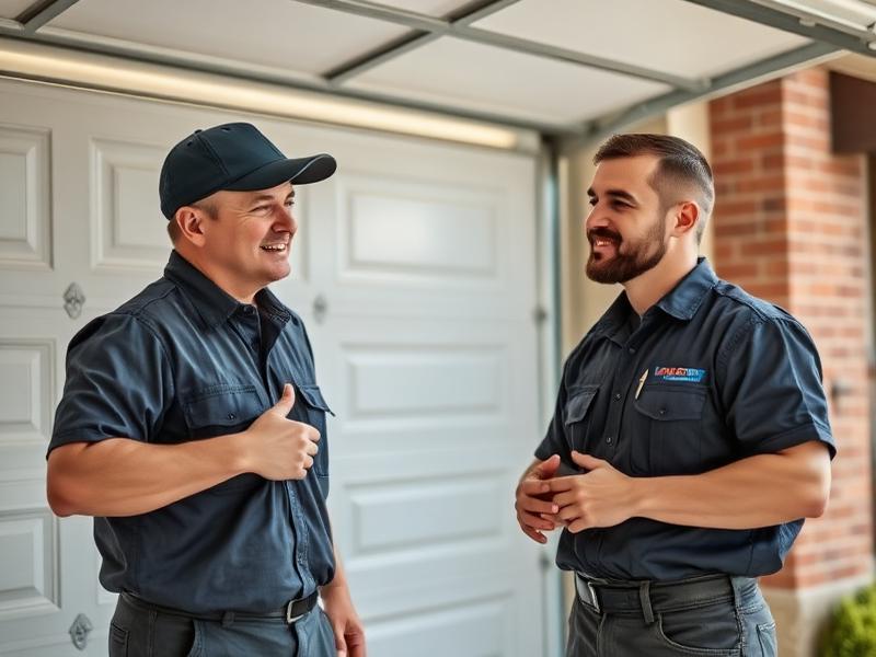 Goshen Garage Doors technician explaining repair options to homeowner